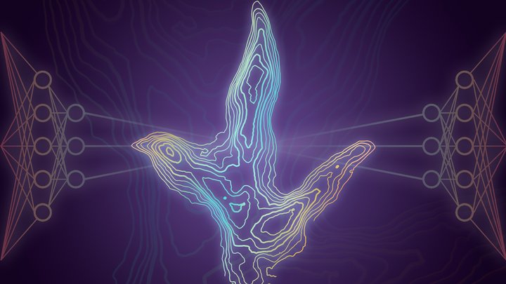 Profil eines Dinosaurierfußabdrucks mit drei Zehen, verbunden mit Linien zu Diagrammen aus Kreisen und Linien am rechten und linken Rand